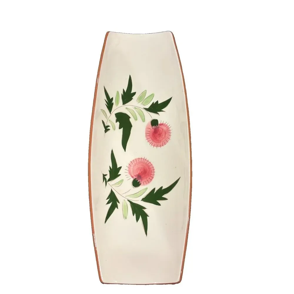 Vintage Stangl Pottery Thistle Footed Bread Tray Pink Green Floral USA 15.25”